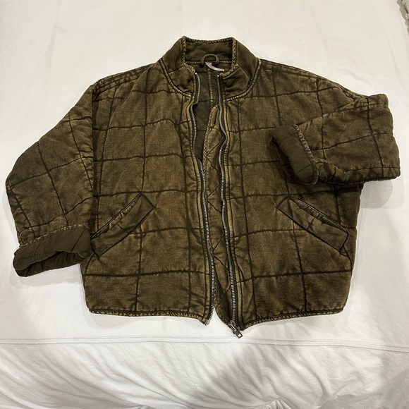 Free People Quilted Olive Bomber Jacket - Picture 2 of 4